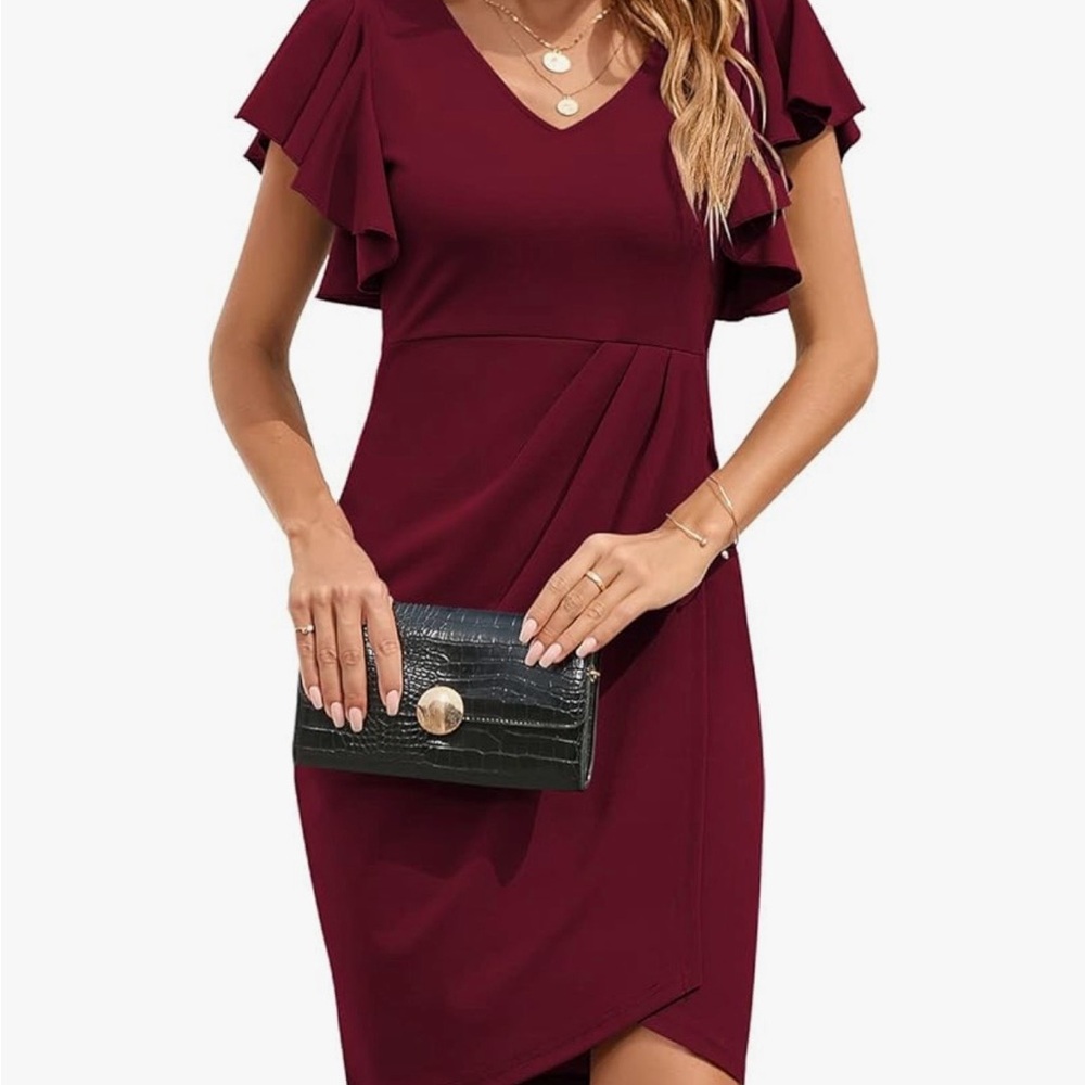 Chic Asymmetrical Burgundy Dress